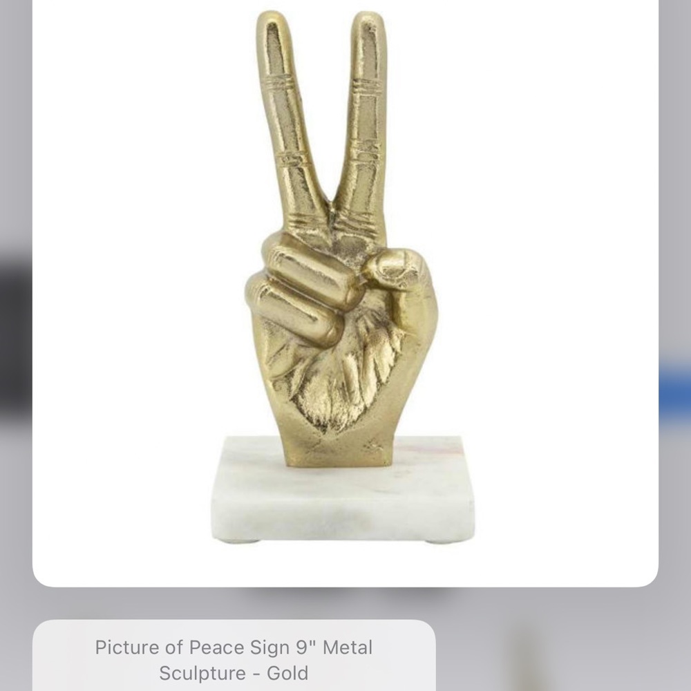 Silver Peace Victory sign statue on granite base. New condition. 8.5” - Picture 10 of 13